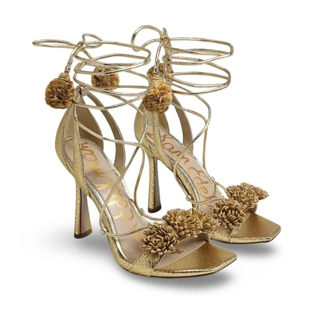 Sam Edelman Gold Pom-Pom Strappy High Heel Sandals
